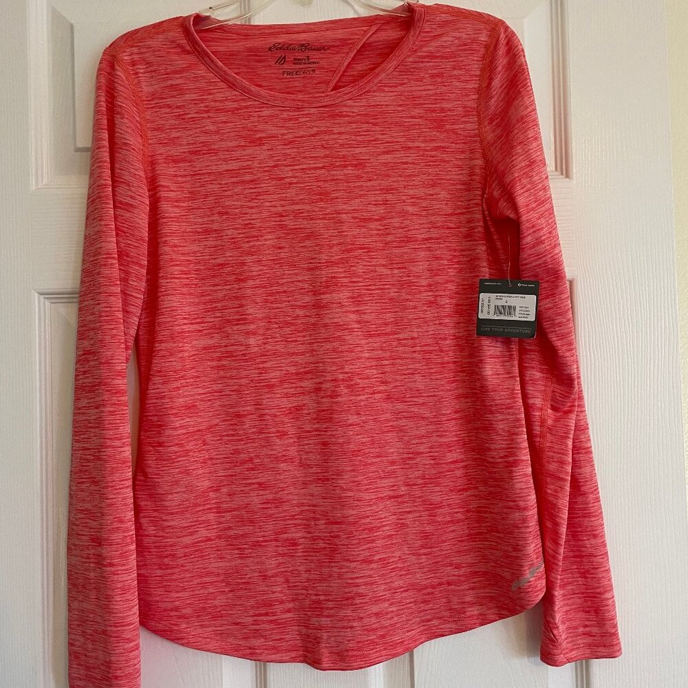Eddie Bauer Women's Athletic Top Long Sleeve Orange with Thumbholes Lightweight
